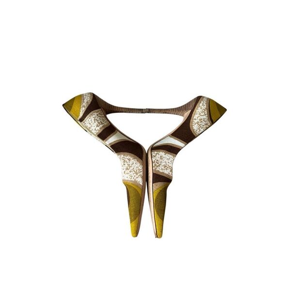 Miu Miu Women's Printed Fabric Pointed Heels EU 36.5 US 6.5 Yellow Brown - Picture 5 of 10